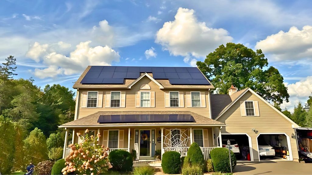 house with solar panel installation